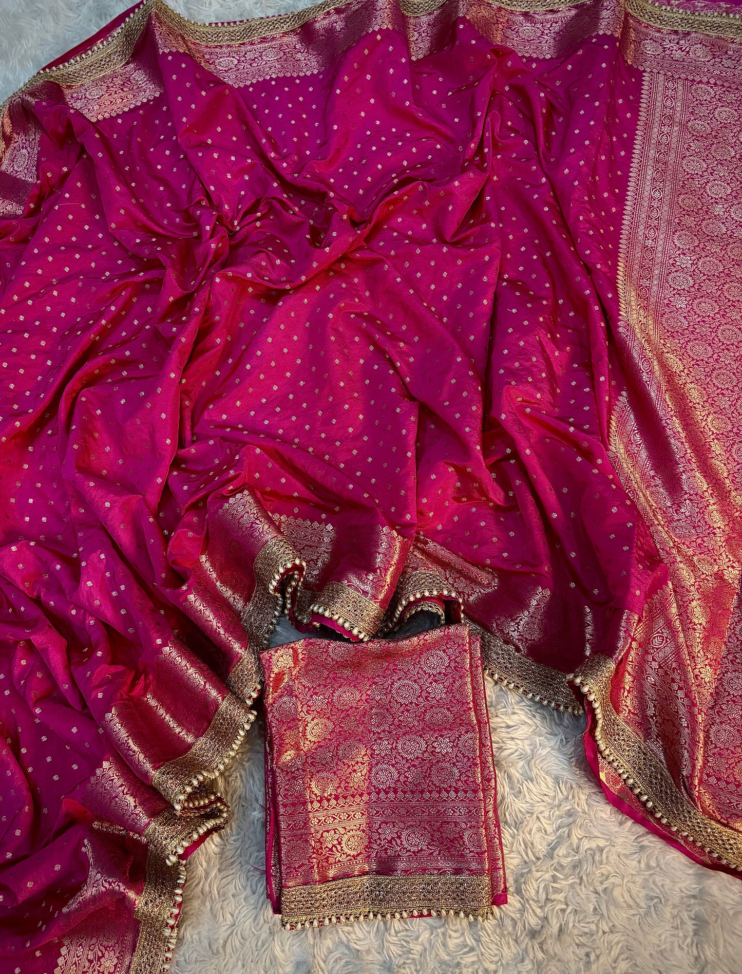 Fuchsia Pink Georgette Katan Silk Saree