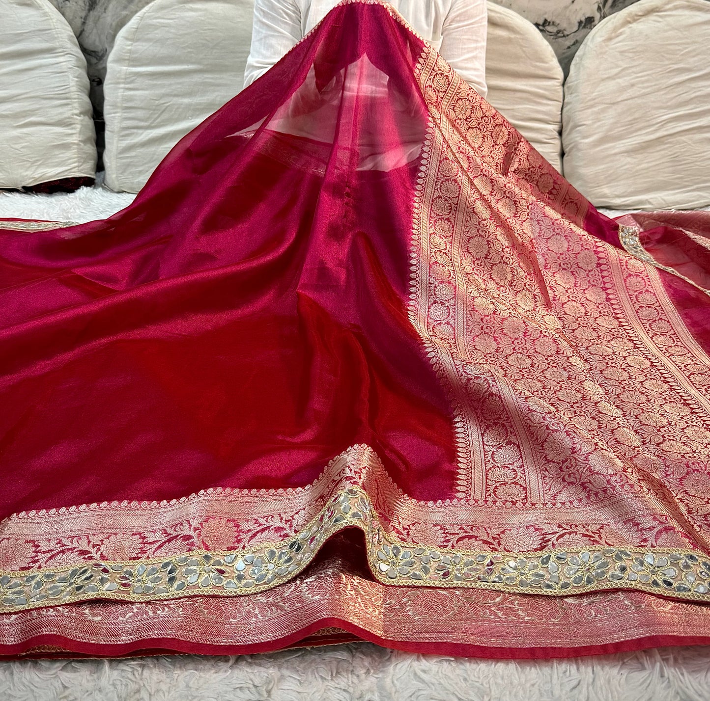 Fuchsia Berry Soft Silk Tissue Saree