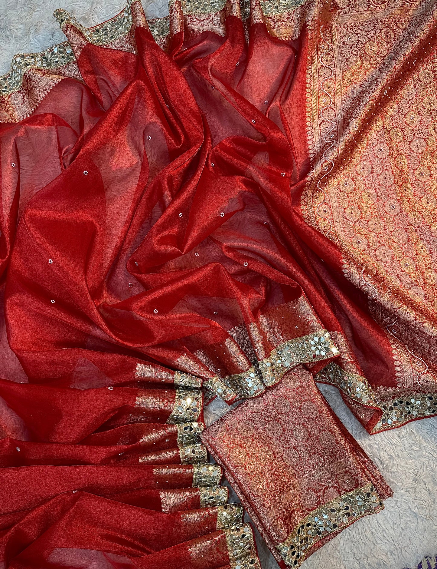 Carmine Red Soft Tissue Silk Saree