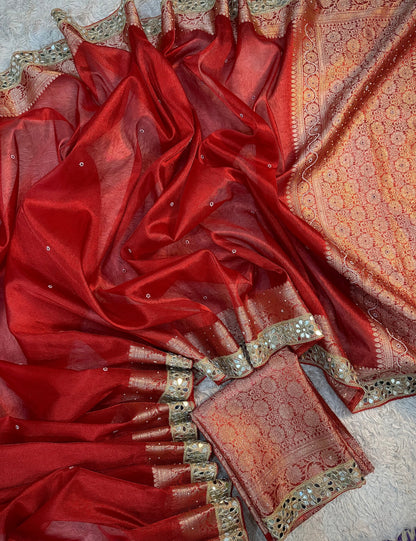 Carmine Red Soft Tissue Silk Saree