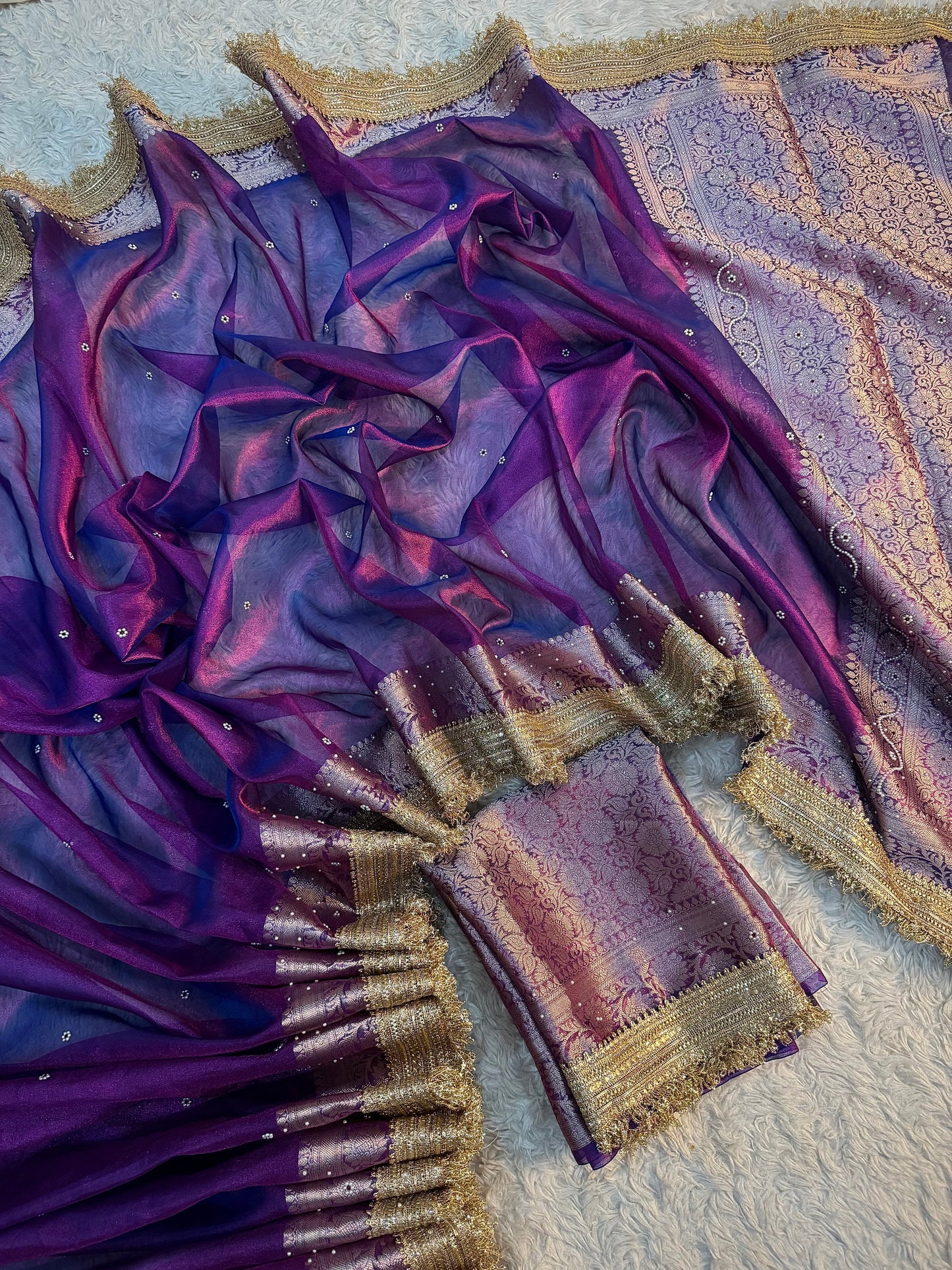 Violet Dual Shade Soft Tissue Saree