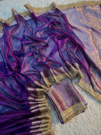 Violet Dual Shade Soft Tissue Saree