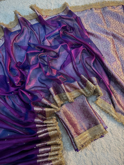 Violet Dual Shade Soft Tissue Saree