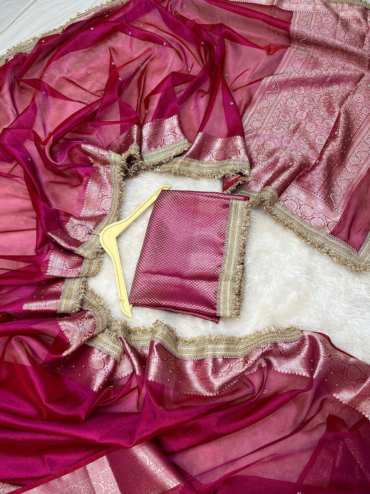 Rosy Fuchsia Soft Silk Tissue Saree
