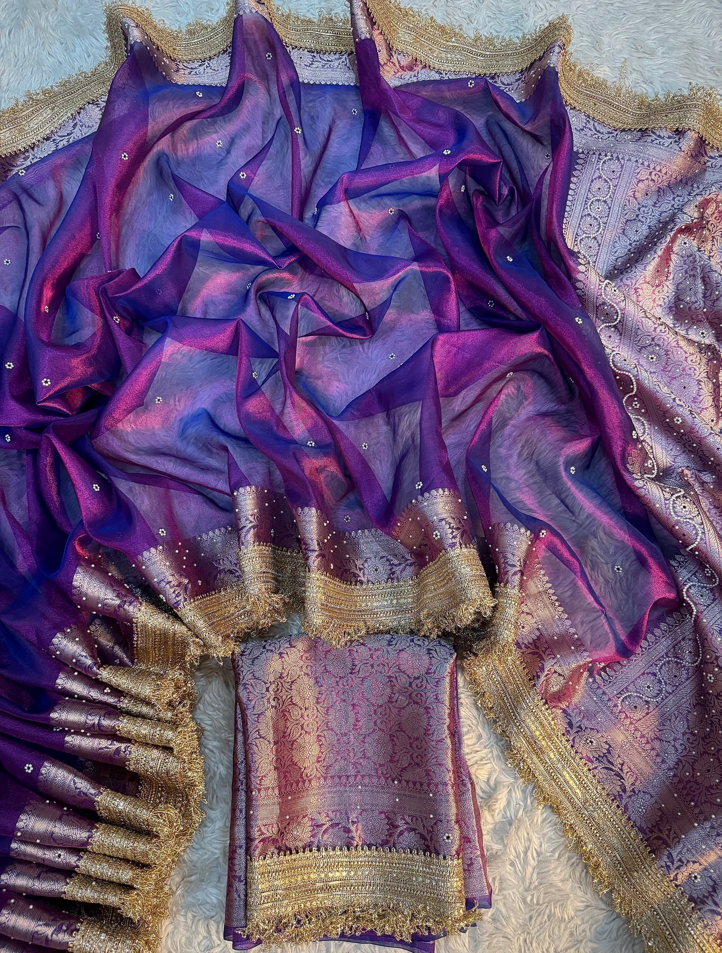 Violet Dual Shade Soft Tissue Saree