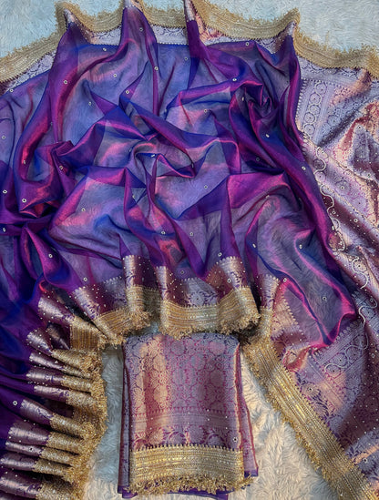 Violet Dual Shade Soft Tissue Saree