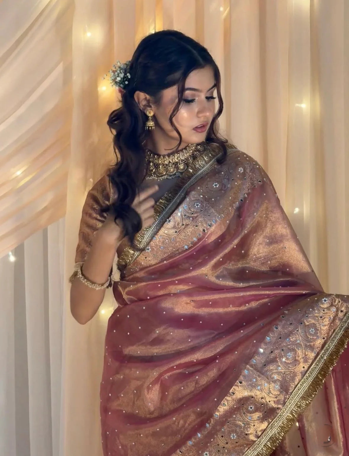 Onion Pink Soft Tissue Silk Saree