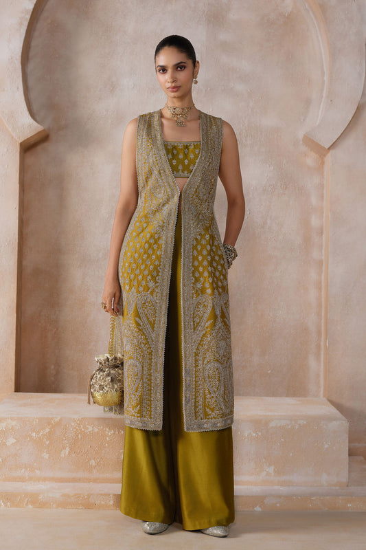 Embroidered Silk Tabard Set - Olive