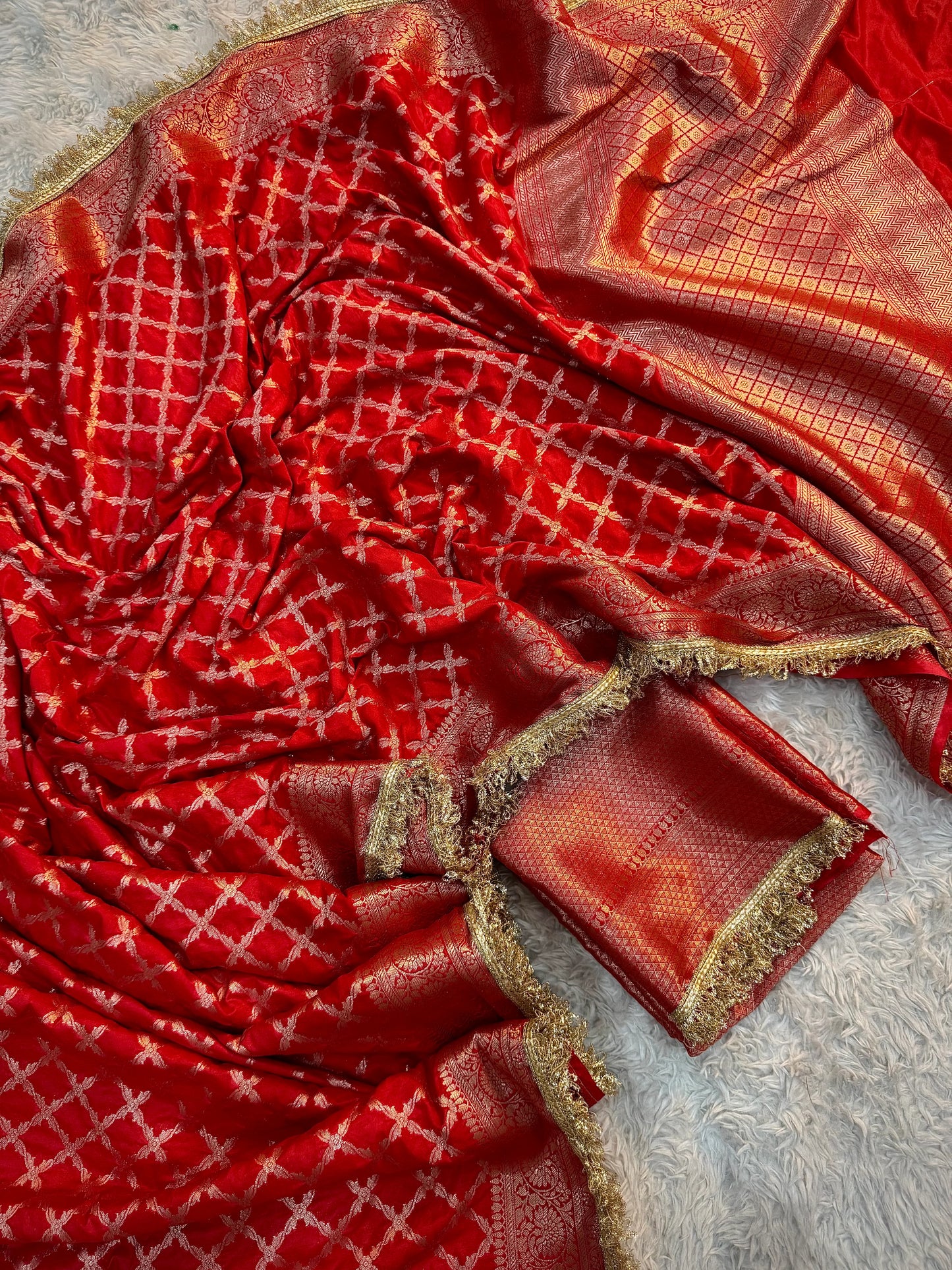 Imperial Red Georgette Katan Silk Saree