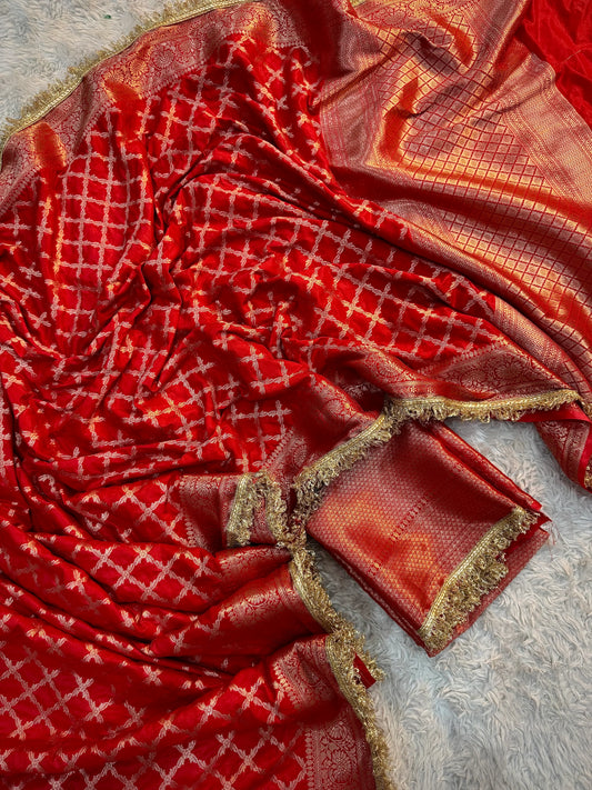 Imperial Red Georgette Katan Silk Saree