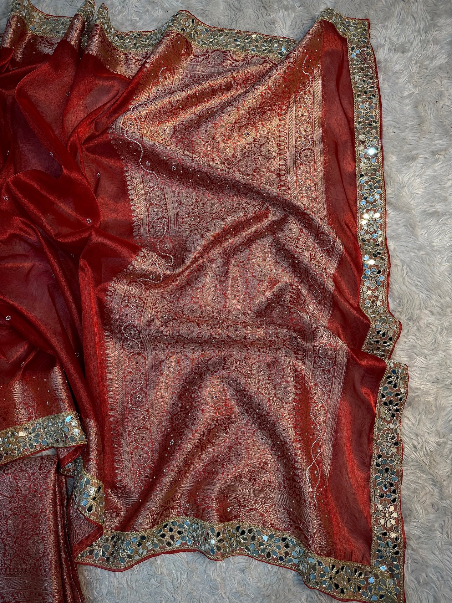 Carmine Red Soft Tissue Silk Saree