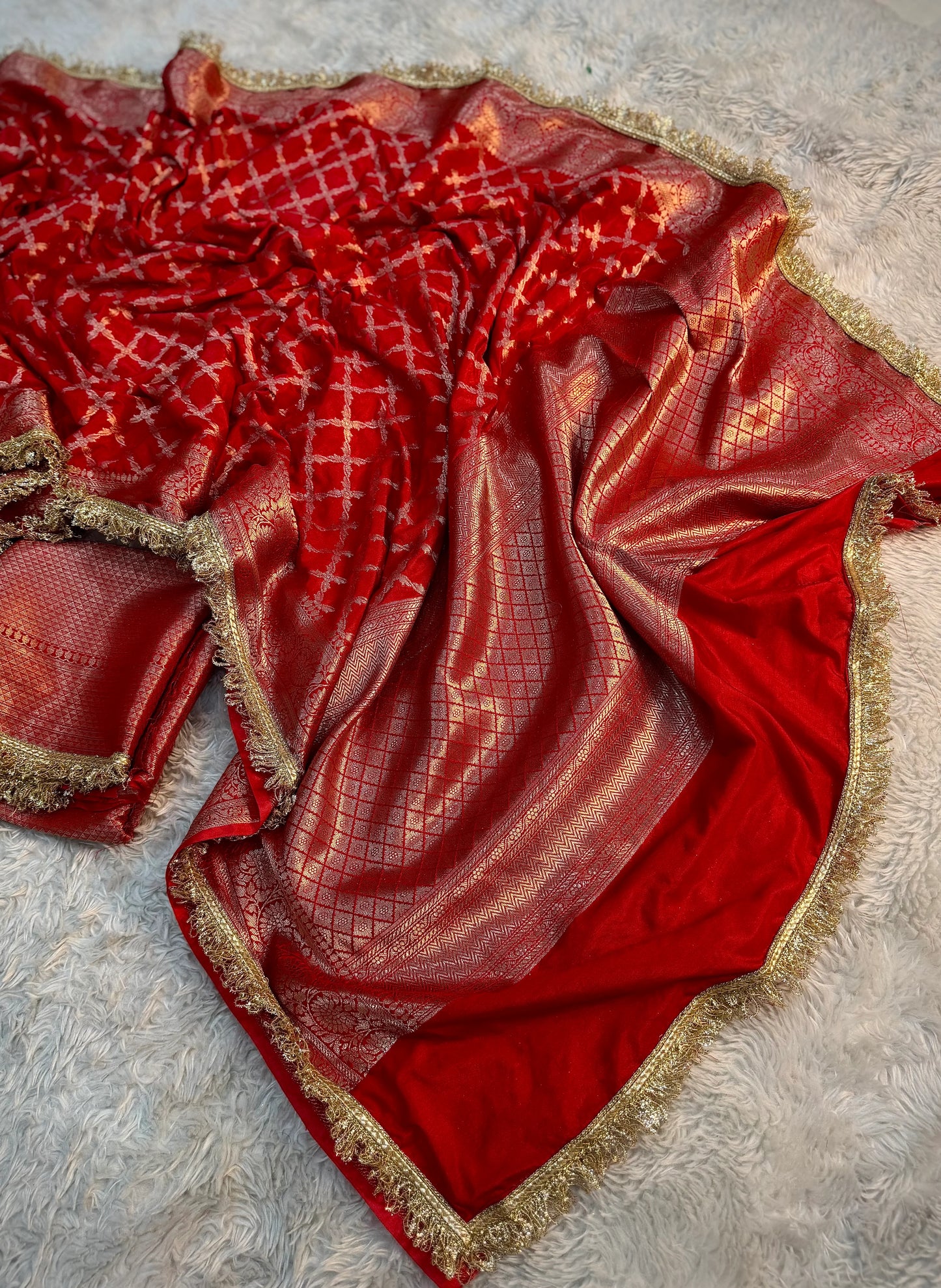 Imperial Red Georgette Katan Silk Saree
