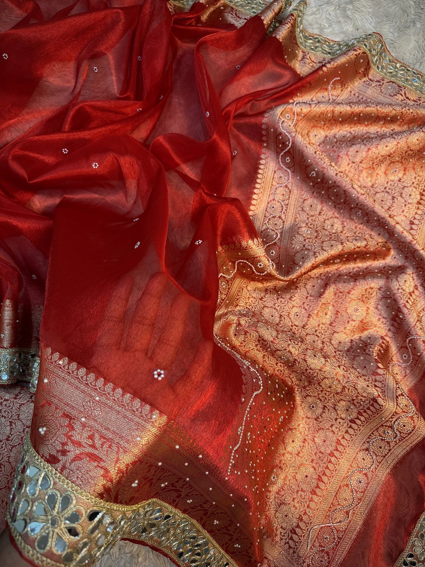 Carmine Red Soft Tissue Silk Saree