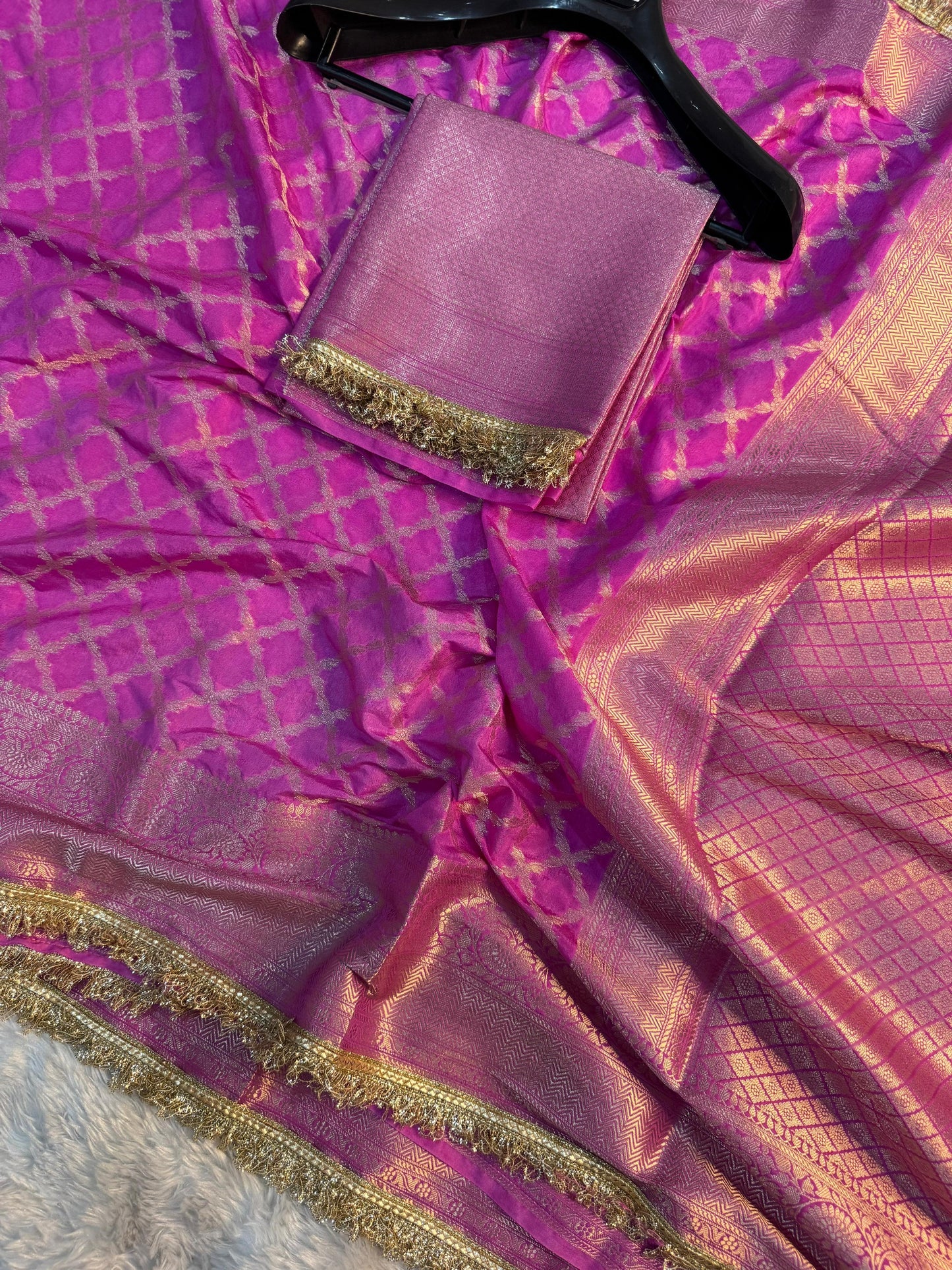 Rosewood Magenta Georgette Katan Silk Saree