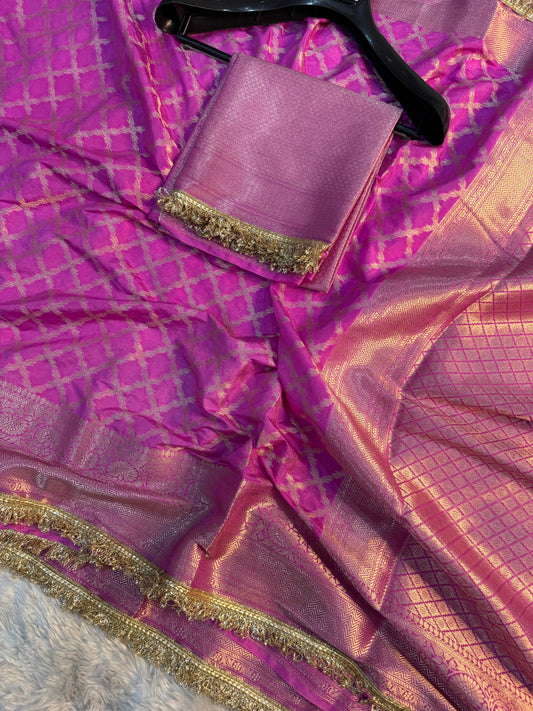Rosewood Magenta Georgette Katan Silk Saree