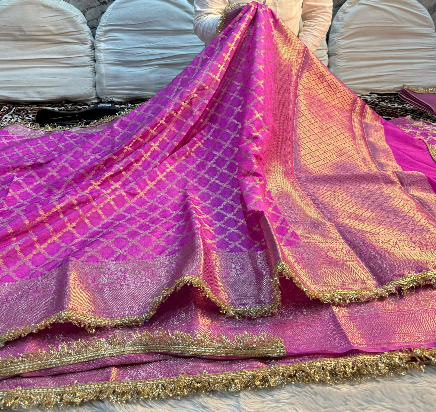 Rosewood Magenta Georgette Katan Silk Saree