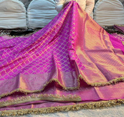 Rosewood Magenta Georgette Katan Silk Saree