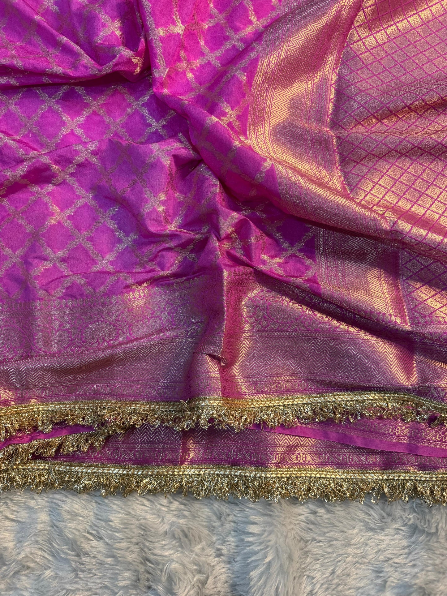 Rosewood Magenta Georgette Katan Silk Saree