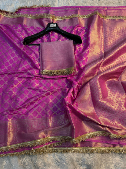Rosewood Magenta Georgette Katan Silk Saree