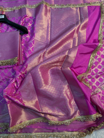 Rosewood Magenta Georgette Katan Silk Saree
