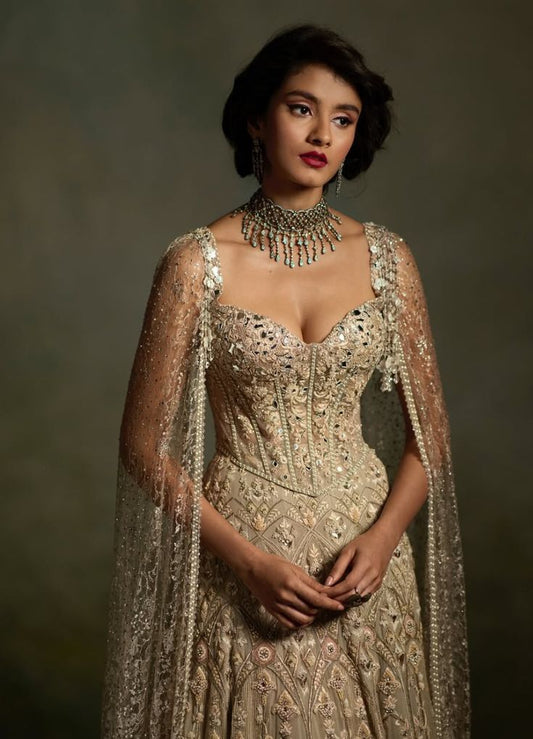 Champagne Mirrorwork Corset Set