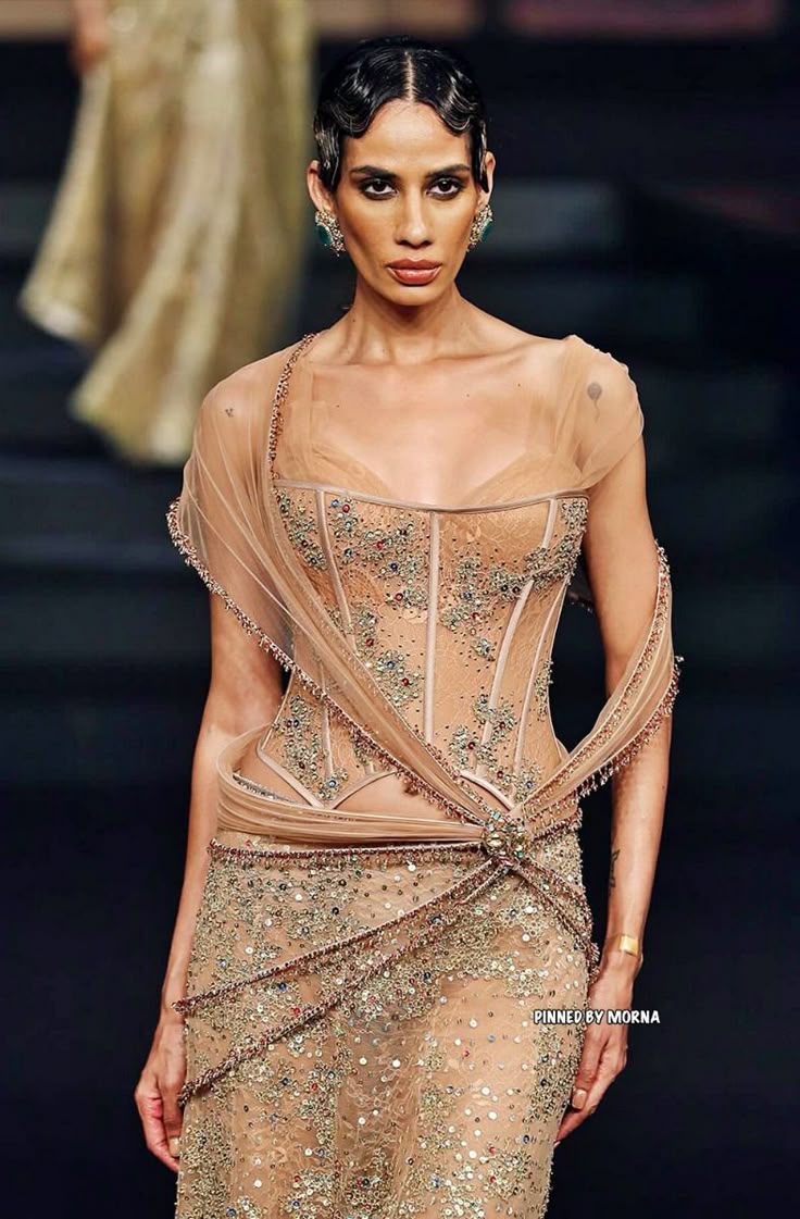 Nude Multi-Crystal Draped Corset