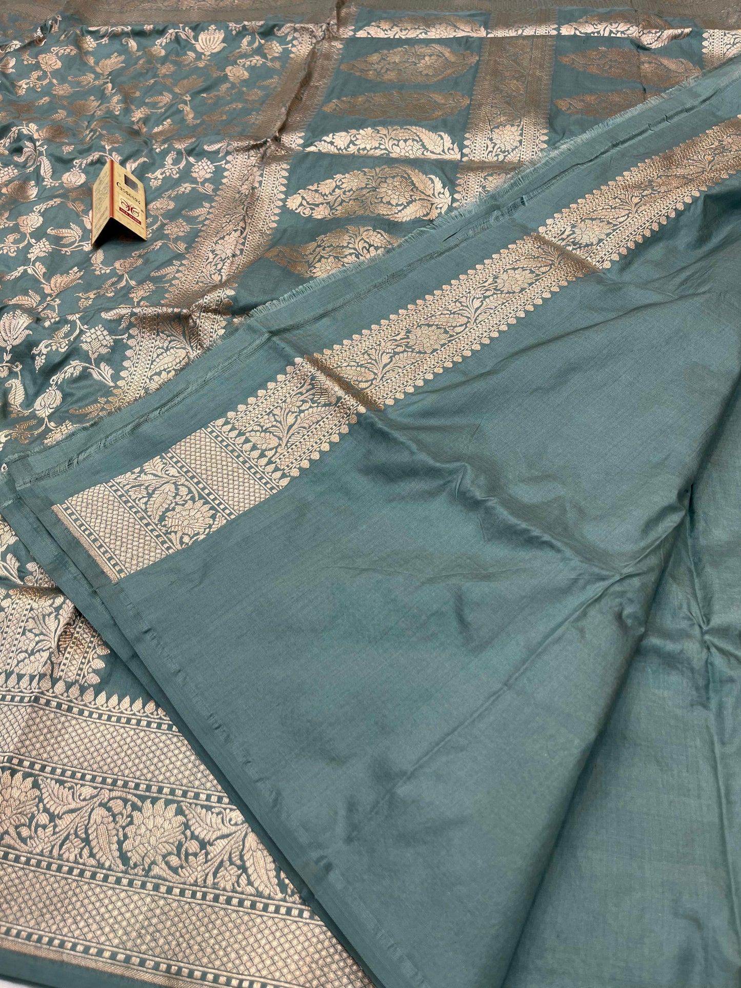 Slate Grey Pure Katan Silk Saree