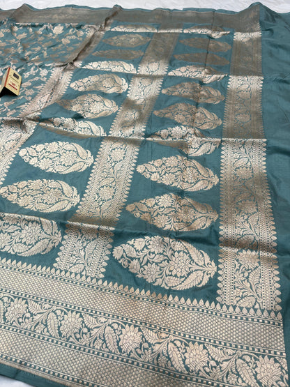 Slate Grey Pure Katan Silk Saree
