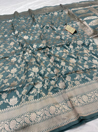 Slate Grey Pure Katan Silk Saree
