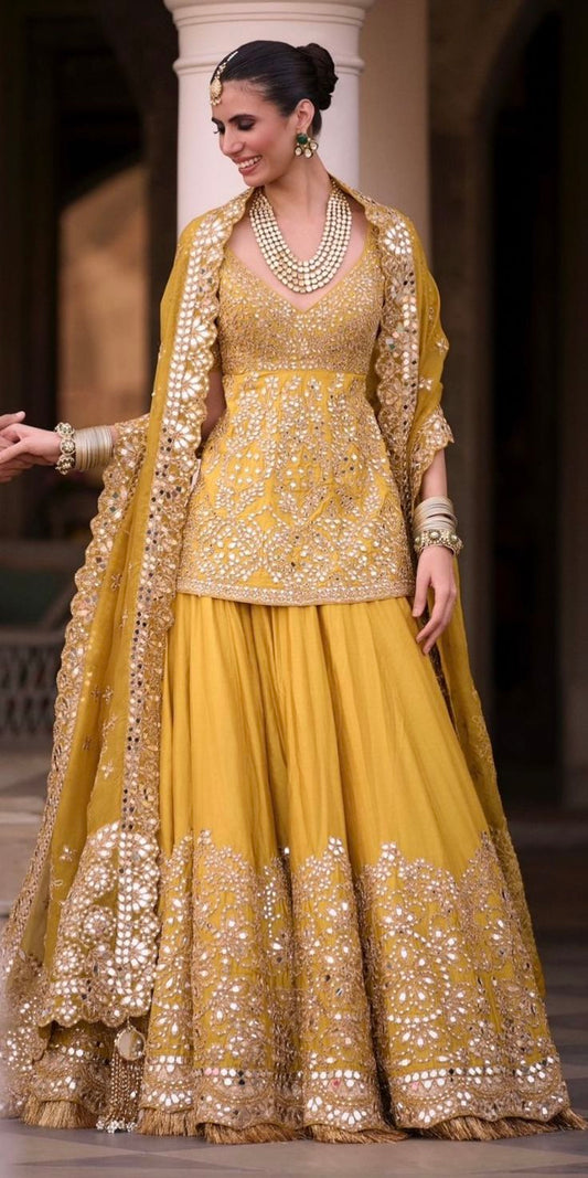 Mustard Mirrorwork Sharara Set