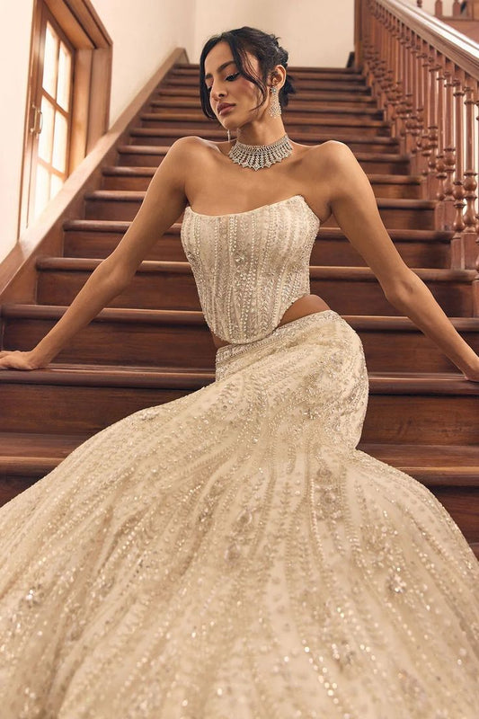 Ivory Linear Leaf Corset