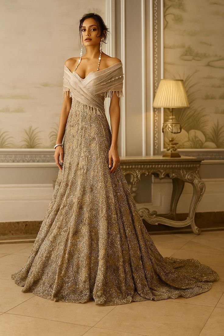 Antique Gold Micro-Sequin Gown