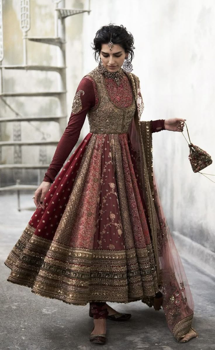 Crimson Brocade Kalidar Anarkali