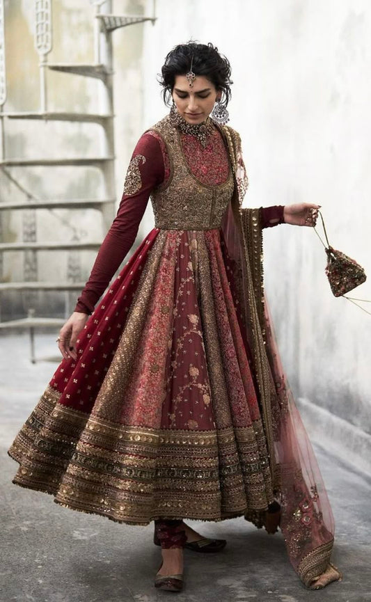 Crimson Brocade Kalidar Anarkali