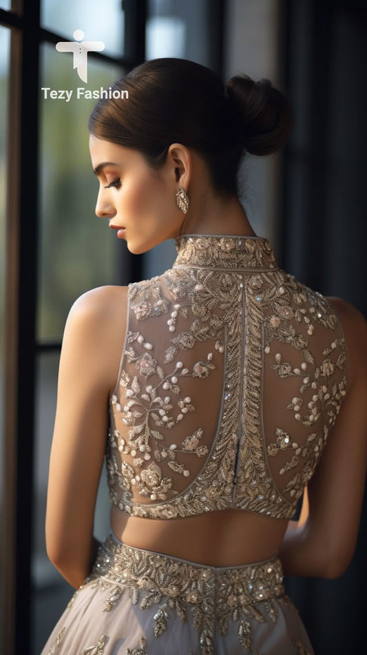 Ivory Vine High-Neck Blouse