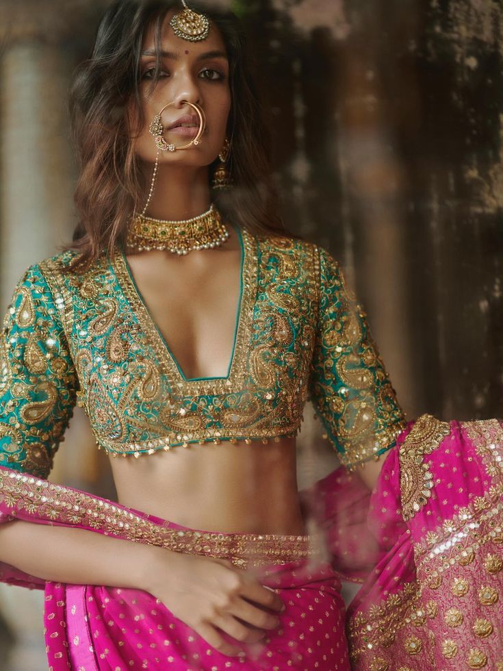 Teal Zardozi Paisley Saree Set