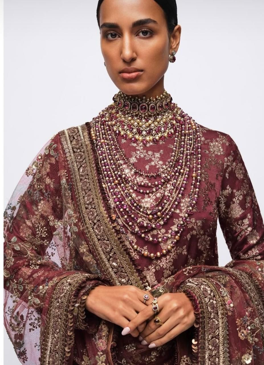 Burgundy Zardozi Silk Set