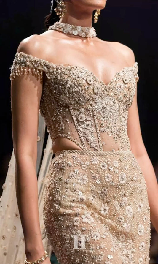 Off-Shoulder 3D Floral Corset Gown